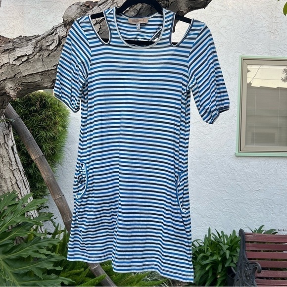 See by Chloé Blue & White Stripes Cotton Peep-Shoulder Racerback Dress | Small - Picture 9 of 9